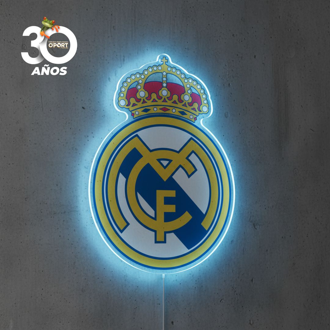 Logo Real Madrid en Acrílico con Luz Neón LED Azul