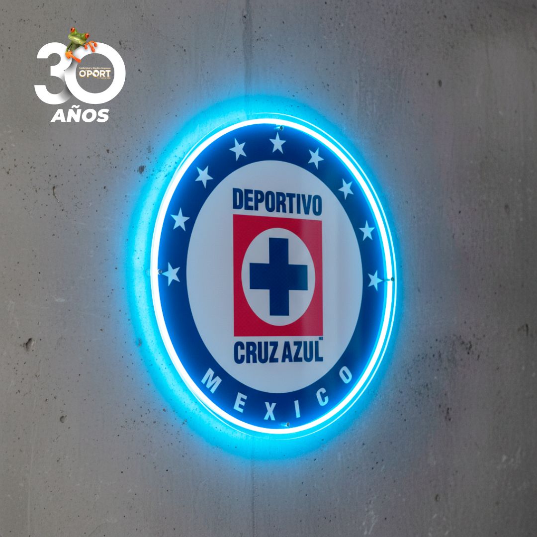 Logo Cruz Azul en Acrílico con Luz Neón LED Azul