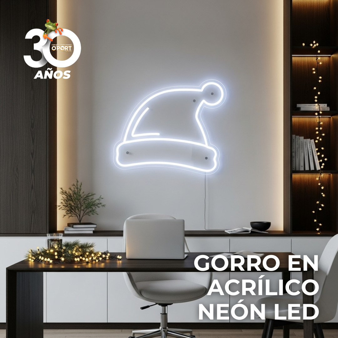 Gorro Navideño Neón LED · Línea Acrílicos OPORT