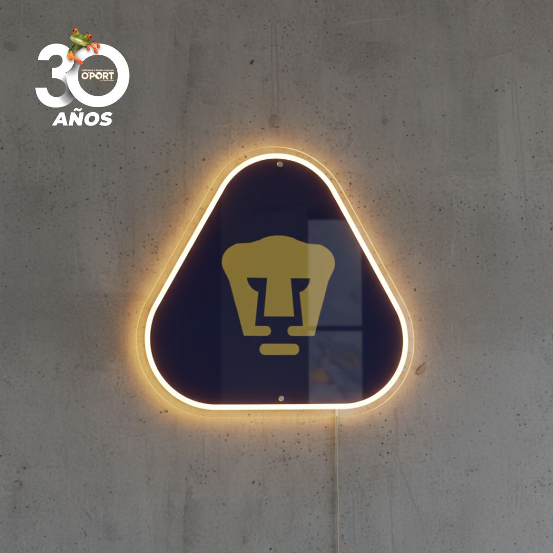 Logo Pumas UNAM en Acrílico con Luz Neón LED Dorada