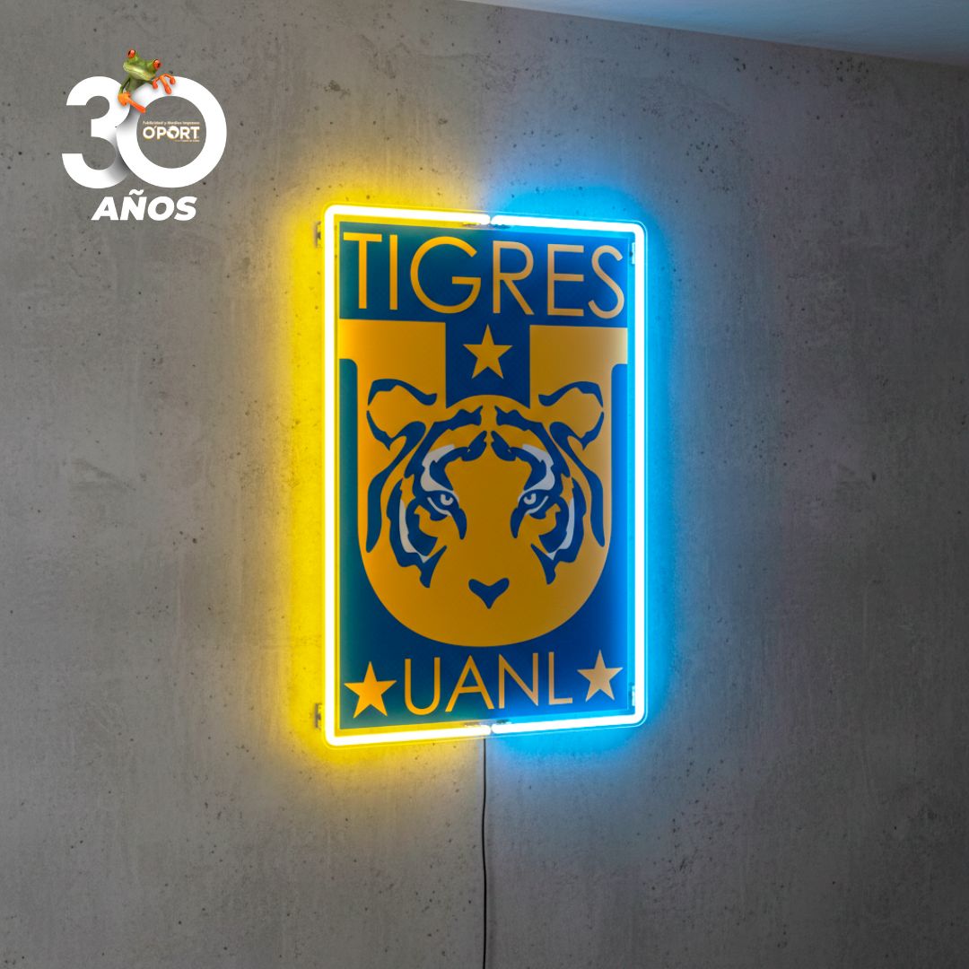 Logo Tigres UANL en Acrílico con Luz Neón LED Bicolor