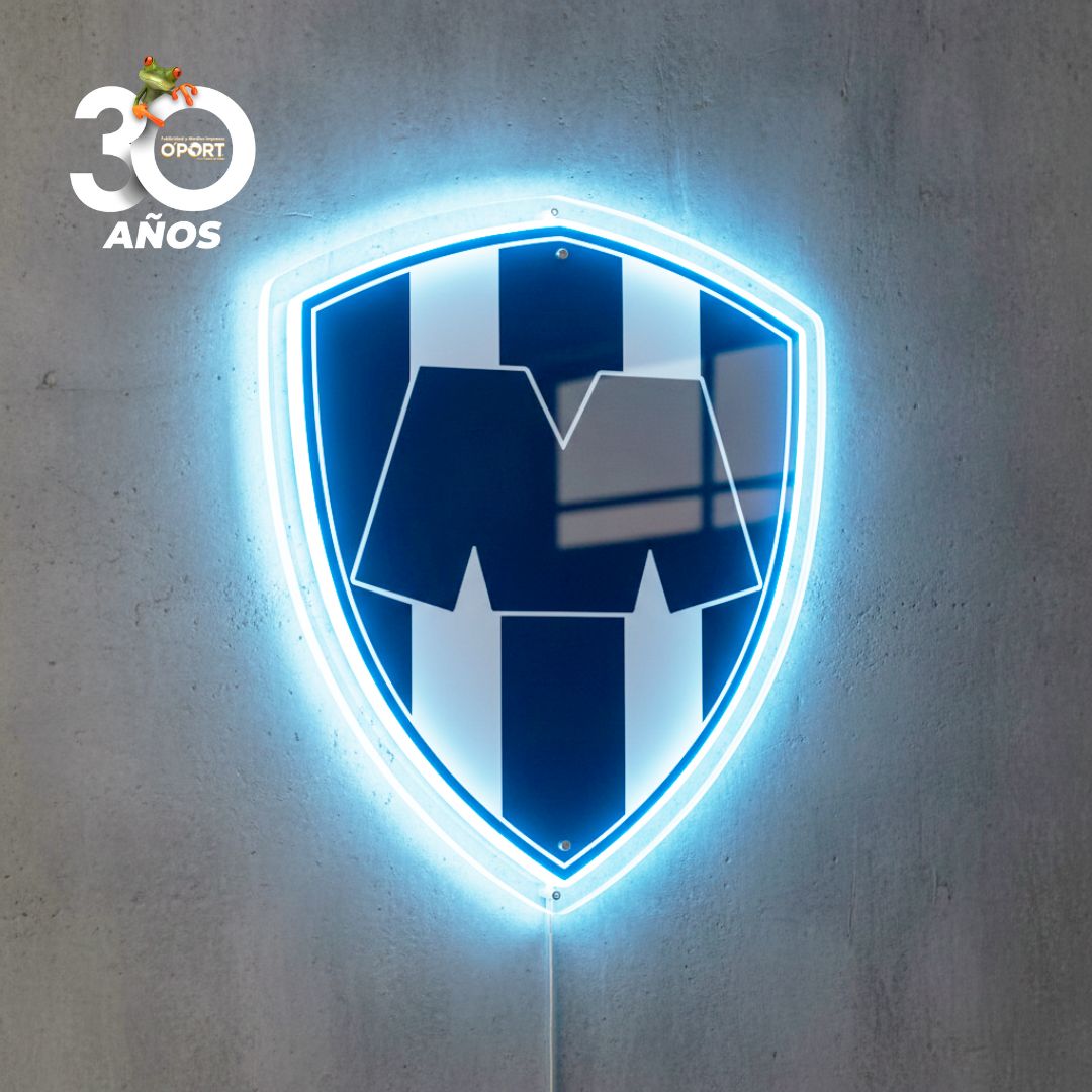 Logo Rayados de Monterrey en Acrílico con Luz Neón LED Azul