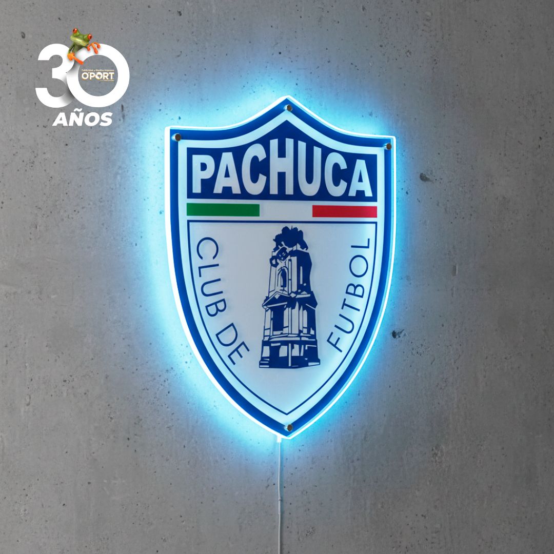 Logo Club de Fútbol Pachuca en Acrílico con Luz Neón LED Azul