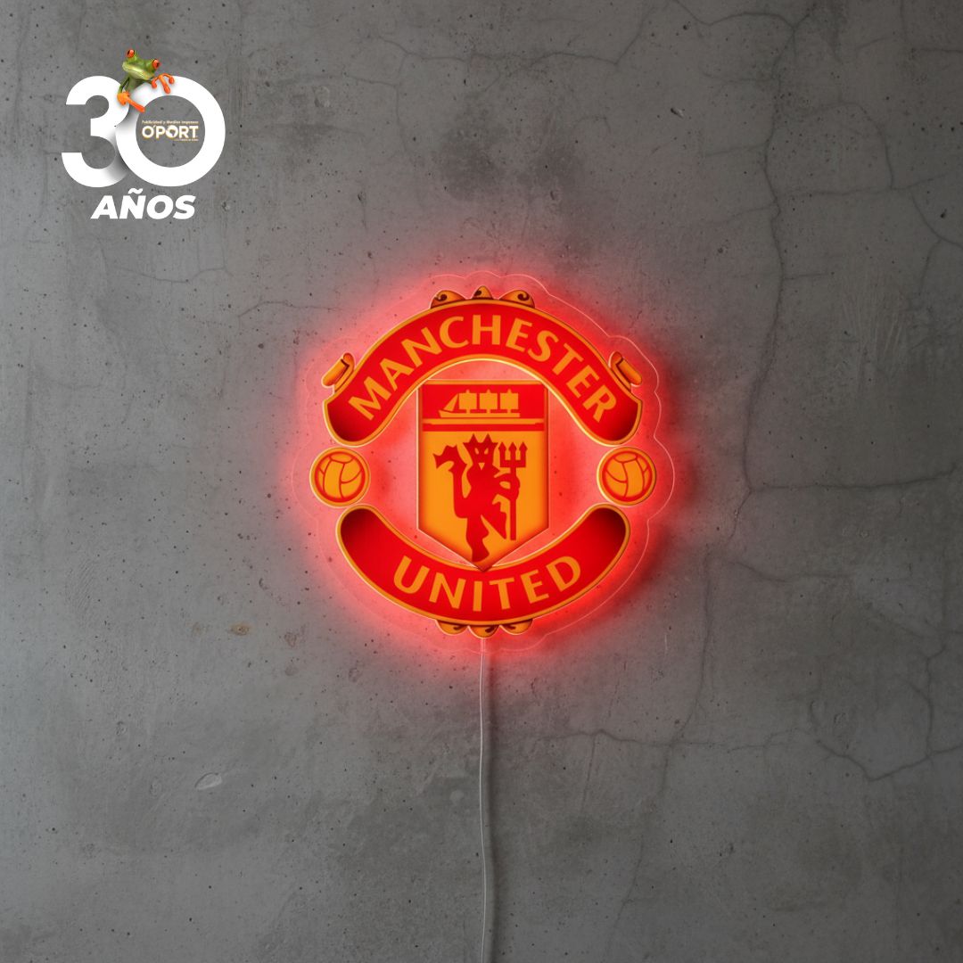 Logo Manchester United en Acrílico con Luz Neón LED Roja
