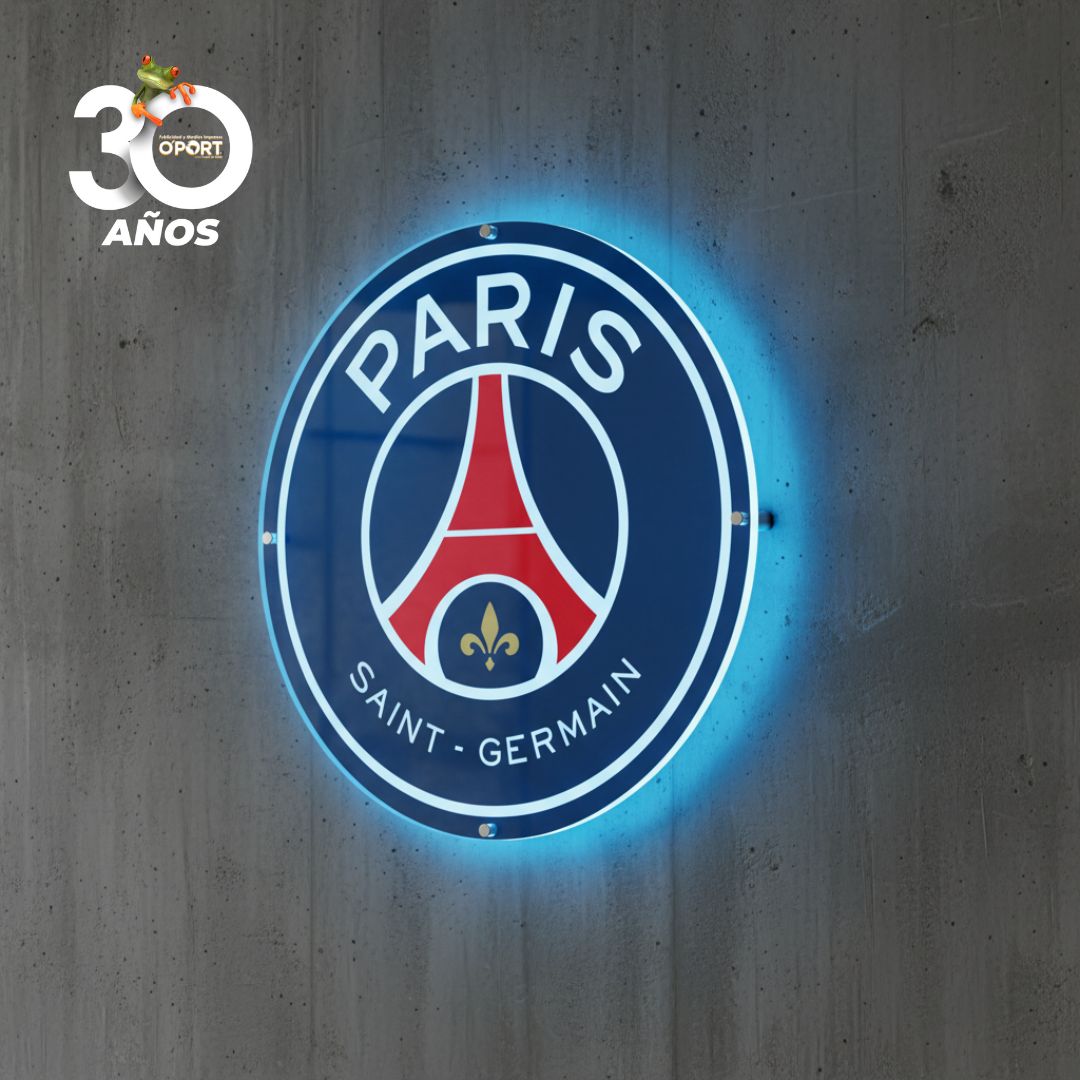 Logo Paris Saint-Germain en Acrílico con Luz Neón LED Azul