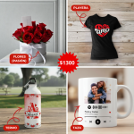 INCLUYE: 1 PLAYERA, 1 TAZA, 1 TERMO, FLORES "PASIÓN"